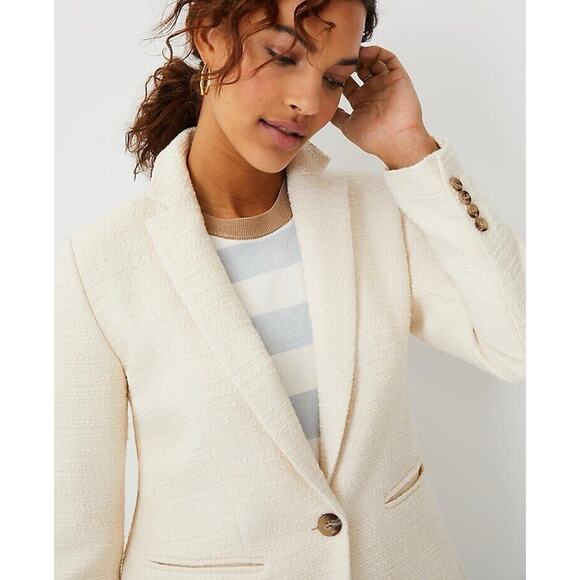 Ann Taylor Jackets & Blazers - Ann Taylor The Hutton Blazer In Tweed Ivory White Career Office Size 4 NWT $179